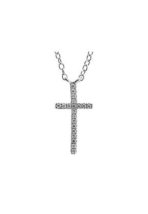 Cross Pendant with Diamond Rounds in 18k White Gold