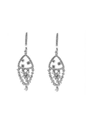 Dangling Hoop Earrings with Scattered Floating Diamonds Design in 18k White Gold