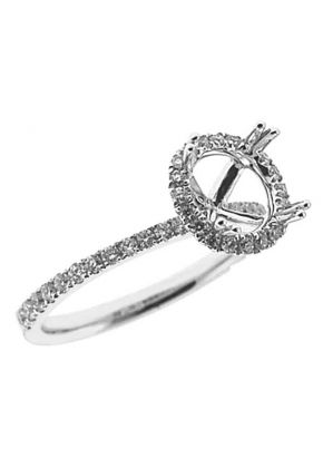 Round Halo Single Row Band 0.55ct Diamond Semi Mount Engagement Ring 18kt White gold