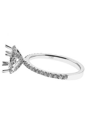 Round Halo Single Row Band 0.55ct Diamond Semi Mount Engagement Ring 18kt White gold