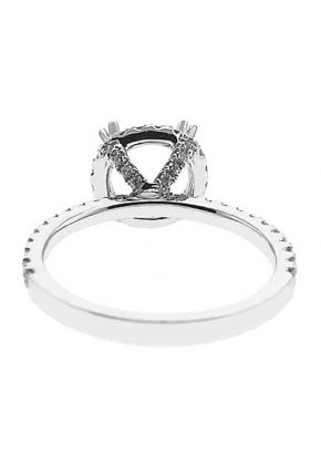 Round Halo Single Row Band 0.55ct Diamond Semi Mount Engagement Ring 18kt White gold