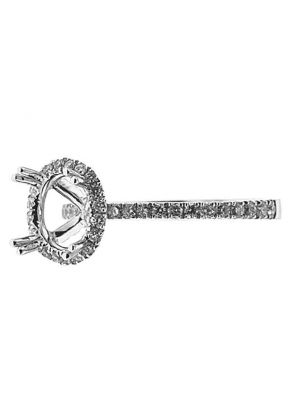 Round Halo Single Row Band 0.55ct Diamond Semi Mount Engagement Ring 18kt White gold