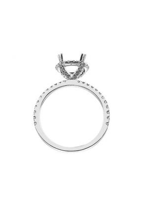 Round Halo Single Row Band 0.55ct Diamond Semi Mount Engagement Ring 18kt White gold
