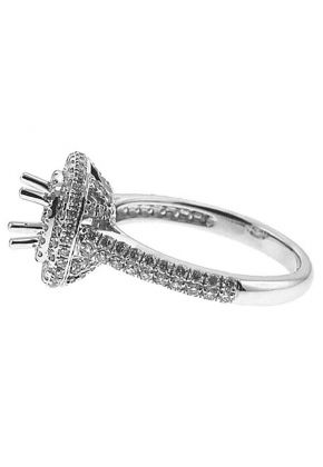 Double Halo Two Row Pave and Micro Prong 0.86ct Diamond Semi Mount Engagement Ring 18kt White Gold