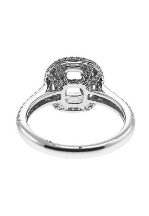 Double Halo Two Row Pave and Micro Prong 0.86ct Diamond Semi Mount Engagement Ring 18kt White Gold