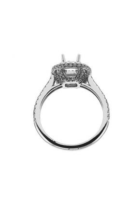 Double Halo Two Row Pave and Micro Prong 0.86ct Diamond Semi Mount Engagement Ring 18kt White Gold
