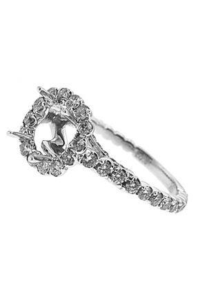 Square Cushion Halo Single Row Band 1.05ct Diamond Semi Mount Engagement Ring 18kt White gold