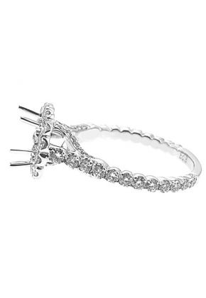 Square Cushion Halo Single Row Band 1.05ct Diamond Semi Mount Engagement Ring 18kt White gold
