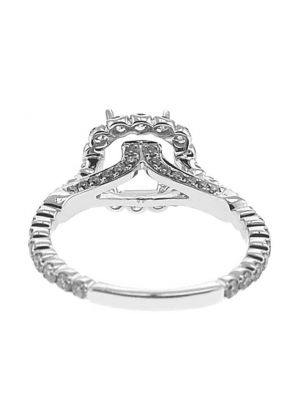 Square Cushion Halo Single Row Band 1.05ct Diamond Semi Mount Engagement Ring 18kt White Gold