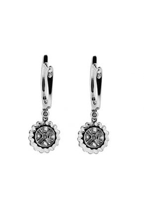 Round Dangling Earrings with Cluster of Diamonds Surrounded by Halo in 18k White Gold