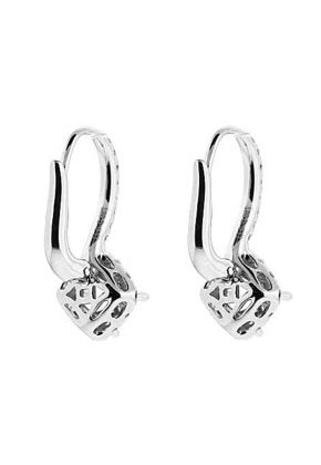 Halo Style Semi-Mount Danling Earrings with Lever Back and Diamonds Set in 18kt White Gold