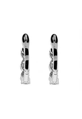 Half Moon Curved Earrings with Diamonds Bordered by Beaded Milgrain in 18k White Gold