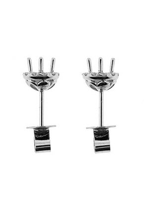 Diamond Halo Post Push Back Earring Semi Mount For Studs 18kt White Gold