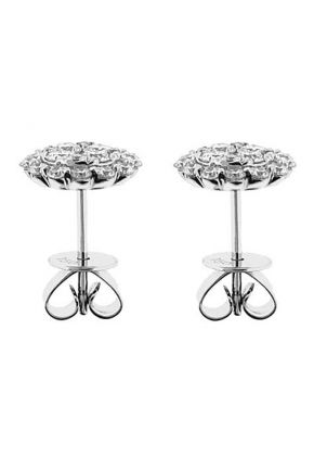 Cluster Push Back Post Earrings with 1.28ct Diamonds in 18k White Gold