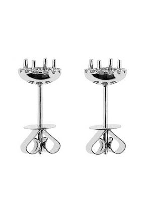 Semi-Mount Stud Earrings with Halo of Diamonds in 18k White Gold