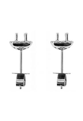 Diamond Cushion Shape Halo Post Push Back Semi Mount For Studs 18kt White Gold