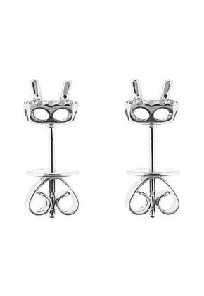 Diamond Cushion Shape Halo Post Push Back Semi Mount For Studs 18kt White Gold