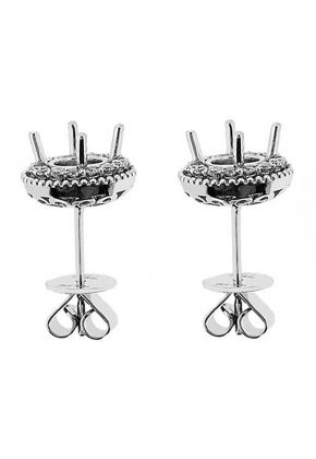 Diamond Halo Post Push Back Semi Mount For Studs 18kt White Gold