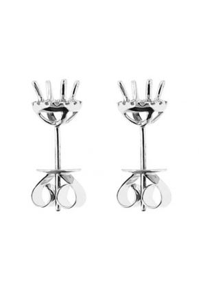 Diamond Halo Post Push Back Semi Mount For Studs 18kt White Gold