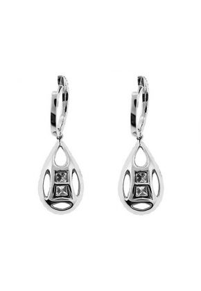 Dangling Earrings with Princess Cut and Round Diamonds in a Drop Shape Set in 18k White Gold