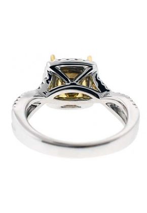 Square Cushion Halo Twist Band 0.45ct Diamond Semi Mount Engagement Ring for a Fancy Yellow Center 18kt White gold