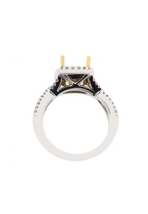 Square Cushion Halo Twist Band 0.45ct Diamond Semi Mount Engagement Ring for a Fancy Yellow Center 18kt White gold