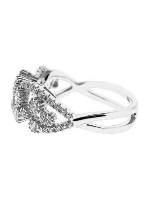 Ladies Twist Shank Right Hand Fashion Ring with Diamonds Set in 18K White Gold