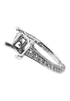 3 Sided Single Row Miligrain 0.90ct Diamond Semi Mount Engagement Ring 18kt White Gold