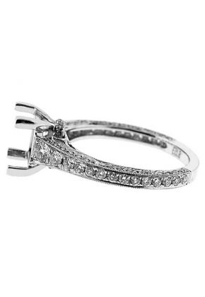 3 Sided Single Row Miligrain 0.90ct Diamond Semi Mount Engagement Ring 18kt White Gold