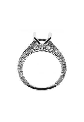 3 Sided Single Row Miligrain 0.90ct Diamond Semi Mount Engagement Ring 18kt White Gold