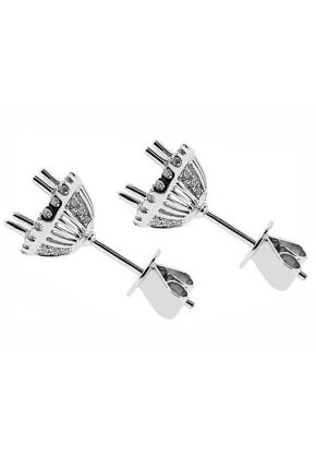 Diamond Halo Post Push Back Semi Earring Mount For Studs 18kt White Gold