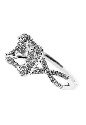 Twist Shank Semi-Mount Engagement Ring with Square Halo and Round Diamonds in 18K White Gold