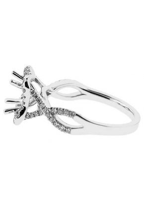Twist Shank Semi-Mount Engagement Ring with Square Halo and Round Diamonds in 18K White Gold