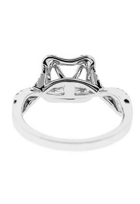Twist Shank Semi-Mount Engagement Ring with Square Halo and Round Diamonds in 18K White Gold