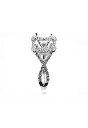 Twist Shank Semi-Mount Engagement Ring with Square Halo and Round Diamonds in 18K White Gold