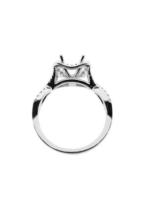 Twist Shank Semi-Mount Engagement Ring with Square Halo and Round Diamonds in 18K White Gold