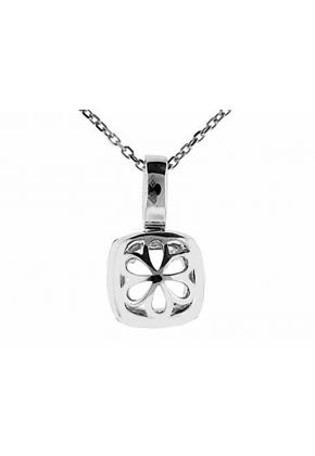 Square Halo Solitaire Pendant with Diamonds Set in 18k White Gold