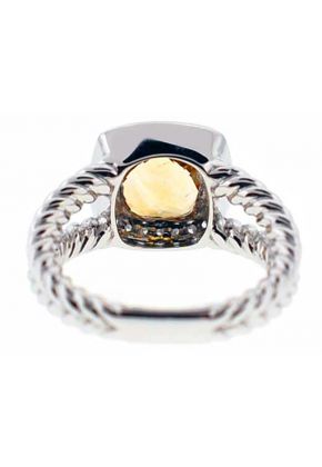Cushion Citrine Diamond Halo Roped Split Shank Ring 18kt White Gold