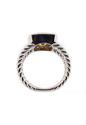 Cushion Citrine Diamond Halo Roped Split Shank Ring 18kt White Gold