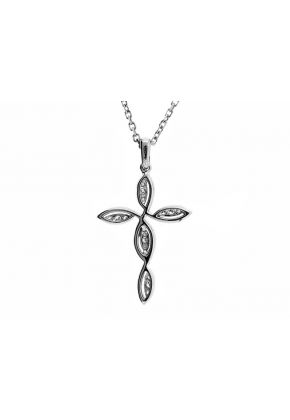 Cross Pendant with Braided Design of Diamond Rounds Set in 18K White Gold