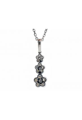 Dangling Graduated Triple Flower Pendant with Diamond Rounds Set in 18k White Gold
