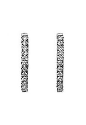 Oval Hoop Earrings with Round Diamonds Set in 18k White Gold
