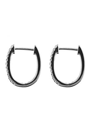 Oval Hoop Earrings with Round Diamonds Set in 18k White Gold