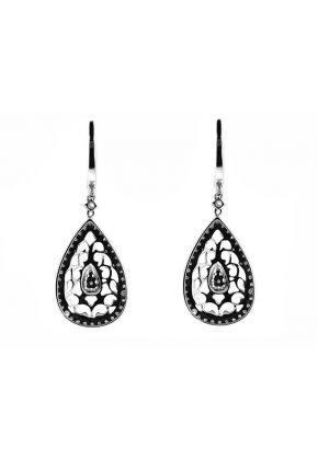 Tear Drop within Tear Drop Dangling Diamond Earrings with Latch Back in 18k White Gold