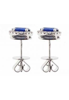 Oval Genuine Sapphires with Diamond Halo Post Push Back Earrings 18kt White Gold