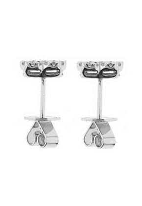 Square Emerald Post Back Stud Earrings with Wavy Diamond Halo Border in 18K White Gold