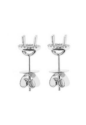 Semi-Mount Halo Style Stud Post Back Earrings in 14k White Gold