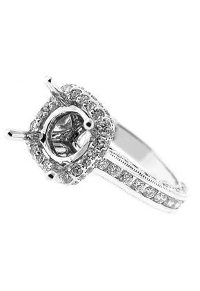 Square Halo Channel Set Shank Scalloped Sides Diamond Engagement Ring Semi Mount