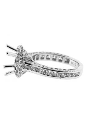 Square Halo Channel Set Shank Scalloped Sides Diamond Engagement Ring Semi Mount