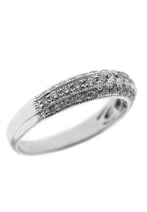Milgrain Decorated Protruding Band with Micro-Pav?? Set Round Diamonds in 18k White Gold